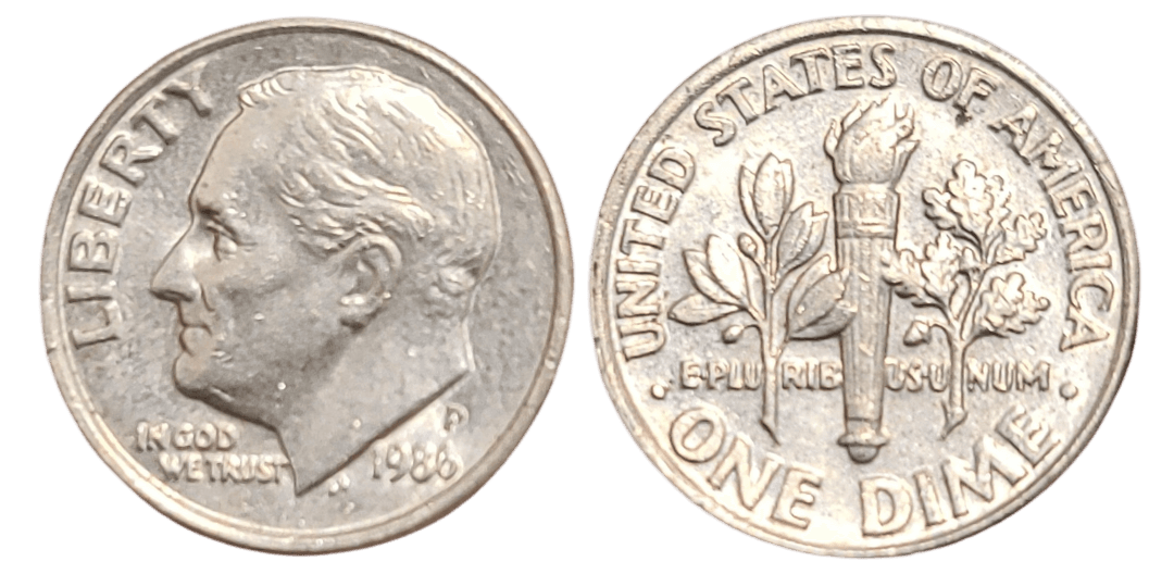The obverse and reverse of a Roosevelt dime